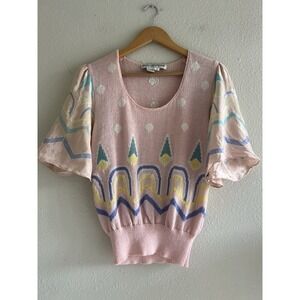 UMI Collections  Anne Crimmins Knit Top Small Pastel Pink 80s Retro *Read